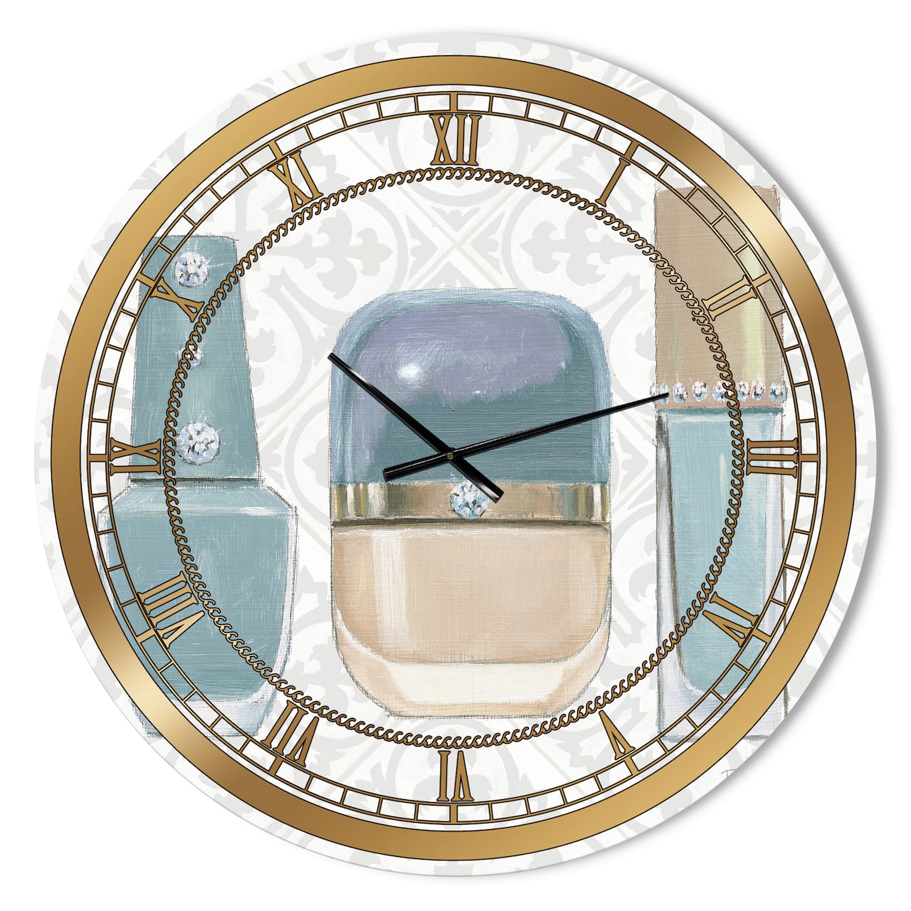 Designart 'Glam Cosmetics Blue Accessories Glam Wall Clock